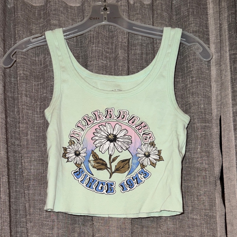 Billabong Light Green Floral Graphic Crop Top